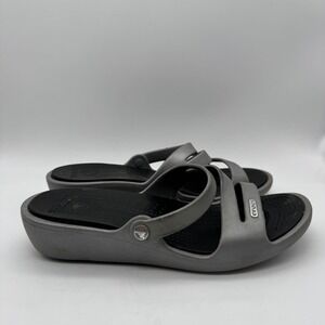 Crocs Patricia Womens Wedge Sandals Silver Black Multi Strap Slip On Shoes W8